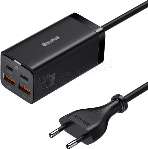 Photo de Chargeur secteur Baseus Rapid 2x ports USB-A + 2x port USB-C 100W (Noir)