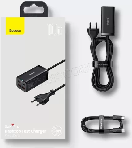 Photo de Chargeur secteur Baseus Rapid 2x ports USB-A + 2x port USB-C 100W (Noir)