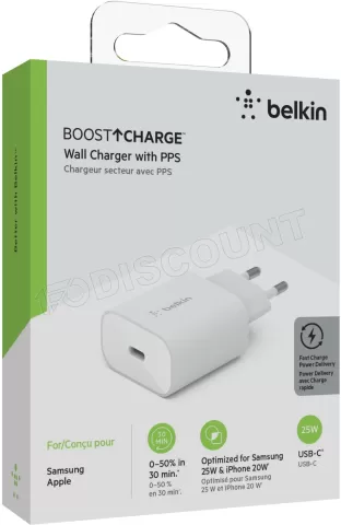 Photo de Chargeur secteur Belkin BoostCharge 1x port USB-C 25W (Blanc)