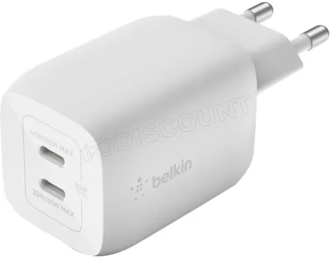 Photo de Chargeur secteur Belkin BoostCharge Pro 2x ports USB-C 65W (Blanc)