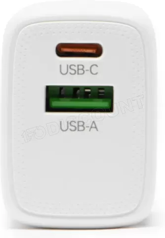 Photo de Chargeur secteur Bluestock GaN 1x USB-A + 1x USB-C 30W (Blanc)