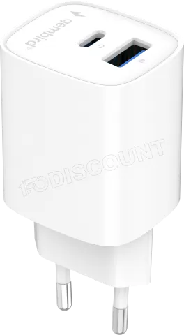 Photo de Chargeur secteur Gembird 1x USB-A + 1x USB-C 45W (Blanc)