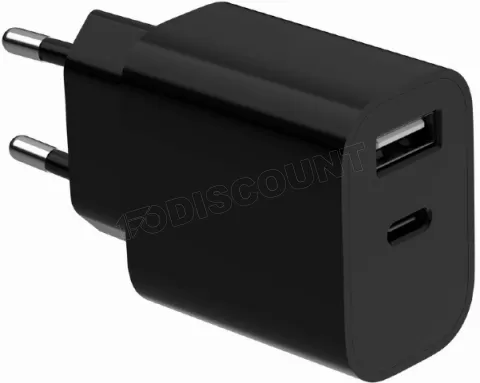 Photo de Chargeur secteur Gembird - 1x USB-C + 1x USB-A 12W (Noir)