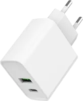 Photo de Chargeur secteur Gembird - 1x USB-C + 1x USB-A 20W (Blanc)