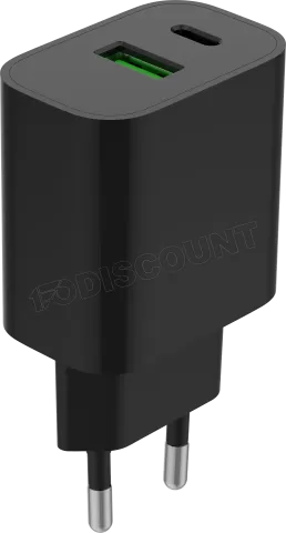 Photo de Chargeur secteur Gembird - 1x USB-C + 1x USB-A 20W (Noir)