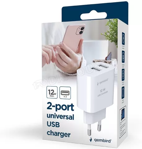 Photo de Chargeur secteur Gembird 2x ports USB-A (Noir)