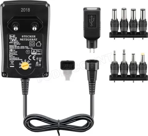 Photo de Chargeur secteur Goobay à tension variable (3-12V) 1,5A - 8 embouts