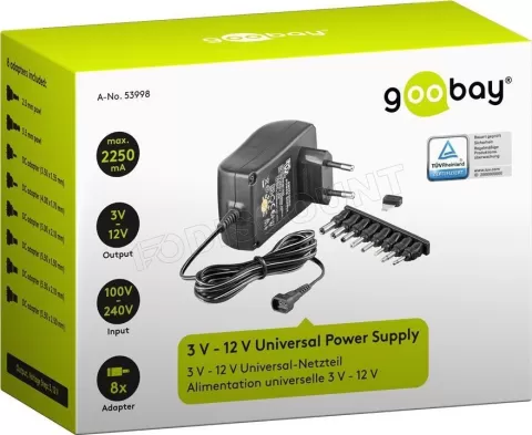 Photo de Chargeur secteur Goobay à tension variable (3-12V) 2,25A - 8 embouts