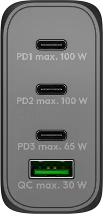 Photo de Chargeur secteur Goobay Multiport GaN 1x ports USB-A + 3x ports USB-C 100W (Noir)