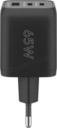 Photo de Chargeur secteur Goobay Multiport Nano 1x port USB-A + 2x ports USB-C 65W (Noir)