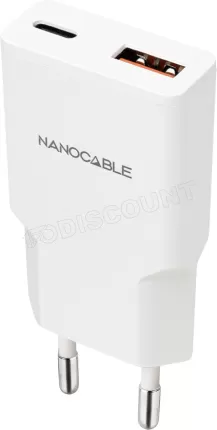 Photo de Chargeur secteur Nanocable 1x USB-C + 1x USB-A 25W (blanc)
