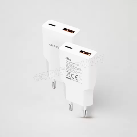 Photo de Chargeur secteur Nanocable 1x USB-C + USB-A 30W (Blanc)