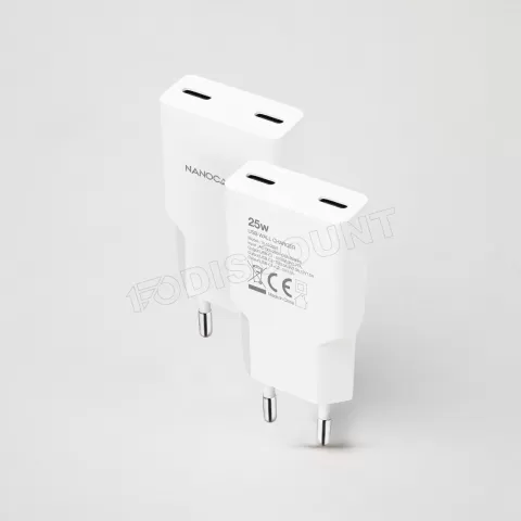 Photo de Chargeur secteur Nanocable 2x USB-C  25W (Blanc)