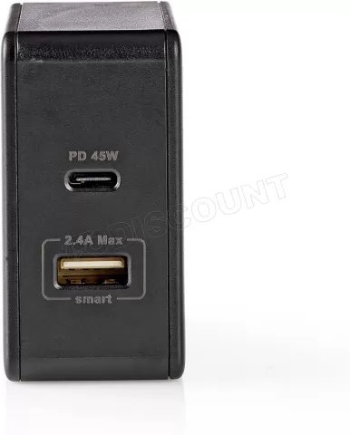 Photo de Chargeur secteur Nedis 1 port USB-A + 1 port USB-C 45W (Noir)