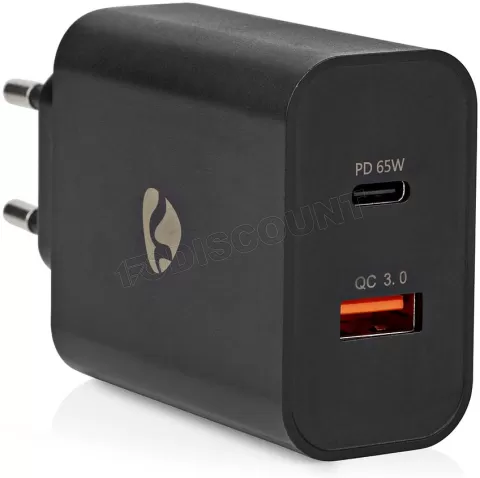 Photo de Chargeur secteur Nedis 1 port USB-A + 1 port USB-C 65W (Noir)