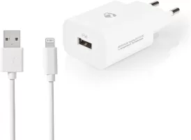 Photo de Chargeur secteur Nedis 1 port USB + cable USB vers Lightning (Blanc)