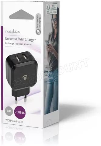 Photo de Chargeur secteur Nedis 2 ports USB-A 24W (Noir)