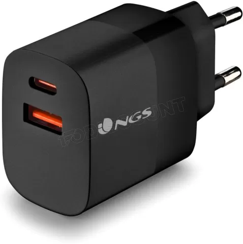 Photo de Chargeur secteur NGS Bud 1x USB-C + 1x USB-A 33W (Noir)