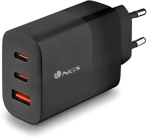 Photo de Chargeur secteur NGS Bud 2x USB-C + 1x USB-A 65W (Noir)