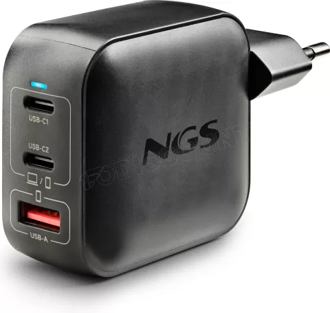 Photo de Chargeur secteur NGS Bud Tiny 2x USB-C + 1x USB-A 100W (Noir)