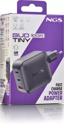 Photo de Chargeur secteur NGS Bud Tiny 2x USB-C + 1x USB-A 100W (Noir)