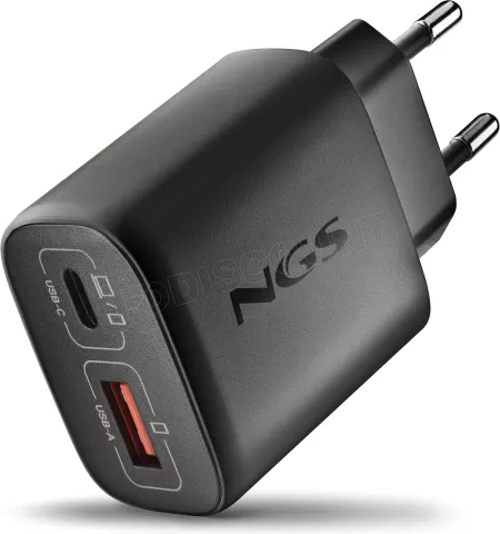 Photo de Chargeur secteur NGS Eon 1x port USB-A + 1x port USB-C 45W (Noir)