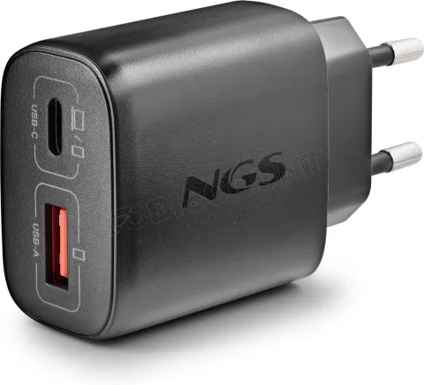 Photo de Chargeur secteur NGS Eon 1x port USB-A + 1x port USB-C 45W (Noir)
