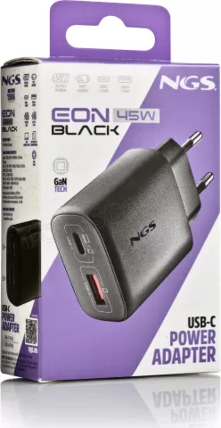 Photo de Chargeur secteur NGS Eon 1x port USB-A + 1x port USB-C 45W (Noir)