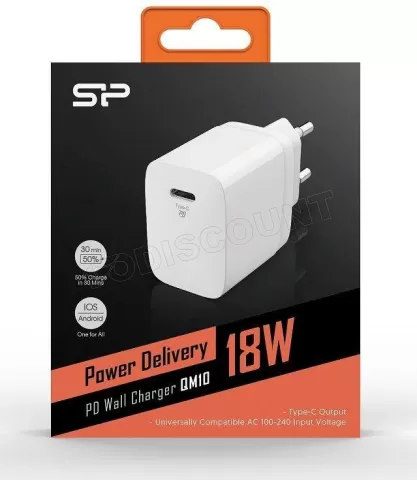 Photo de Chargeur secteur Silicon Power Boost Charger QM10 Combo 1x port USB-C 18W (Blanc)