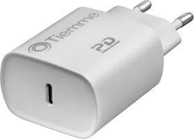 Photo de Chargeur secteur Tiemme 1 port USB 20W + Cable USB-C 1m (Blanc)