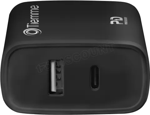 Photo de Chargeur secteur Tiemme 1 port USB-A + 1 port USB-C 38W (Noir)