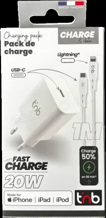 Photo de Chargeur secteur T'nB 1x port USB-C 20W (Blanc)