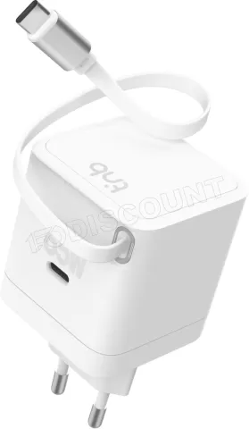 Photo de Chargeur secteur T'nB GaN 1x USB-C 65W avec câble (Blanc)