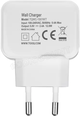 Photo de Chargeur secteur TooQ 1 port USB 12W (Blanc)