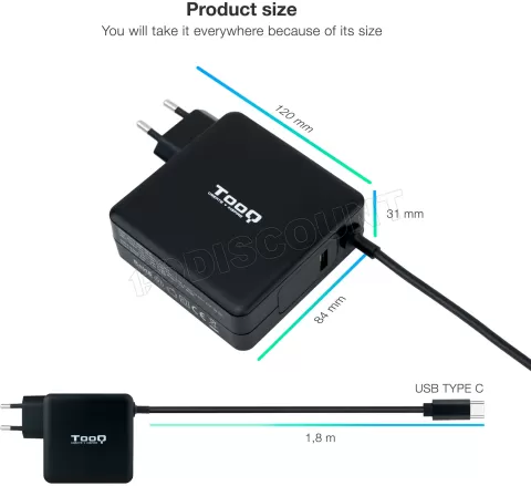 Photo de Chargeur secteur TooQ 1 port USB-C 90W (Noir)