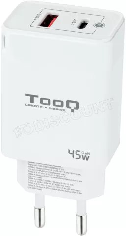 Photo de Chargeur secteur TooQ 1x port USB-A + 1x port USB-C 45W (Blanc)