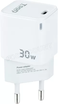 Photo de Chargeur secteur TooQ TQWC-GANPD30 1 port USB-C 30W (Blanc)