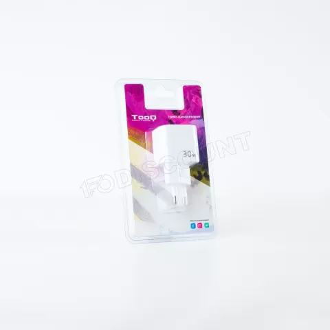 Photo de Chargeur Secteur Tooq TQWC-GANQCPD30WT  1x USB-A + 1x USB-C 30w (Blanc)