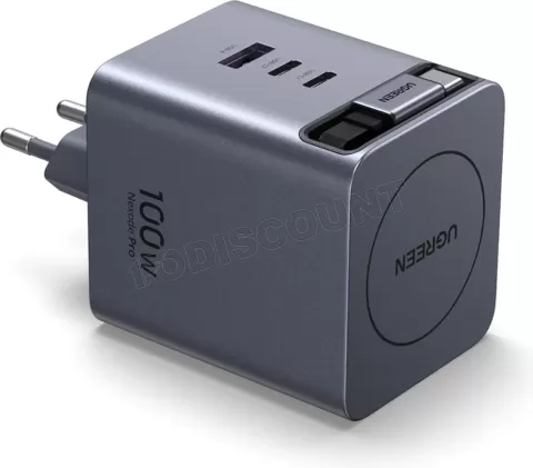 Photo de Chargeur secteur Ugreen 1x USB-A + 1xUSB-C + 1x USB-C rétractable 65W (Noir/Gris)