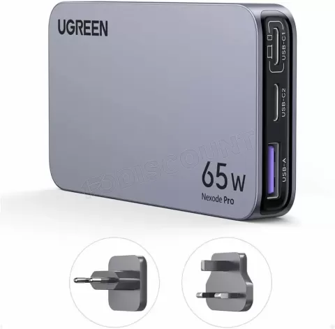 Photo de Chargeur secteur Ugreen Nexode Pro 1x USB-A + 2x USB-C 65W (Gris)