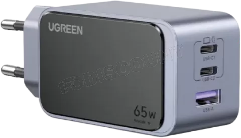 Photo de Chargeur secteur Ugreen Nexode S 1x USB-A + 2x USB-C 65W (Gris)