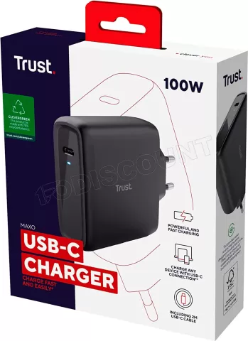 Photo de Chargeur secteur Universel Trust Maxo USB-C - 100W - Cable 2m inclus (Noir)