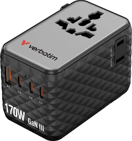 Photo de Chargeur secteur universel Verbatim 1x USB-A + 3x USB-C 170W (Noir)
