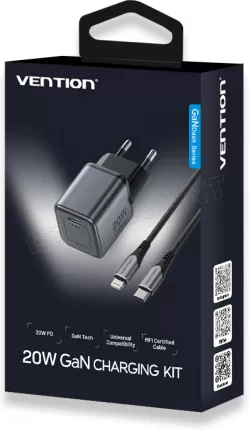Photo de Chargeur secteur Vention GaN 1x USB-C + Cable USB-C 20W (Gris)