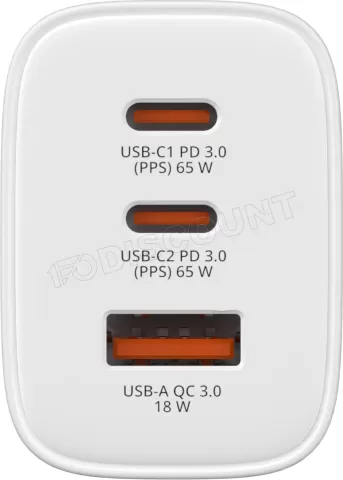 Photo de Chargeur secteur Verbatim Essentials GaN 2x USB-C + 1x USB-A 65W (Blanc)