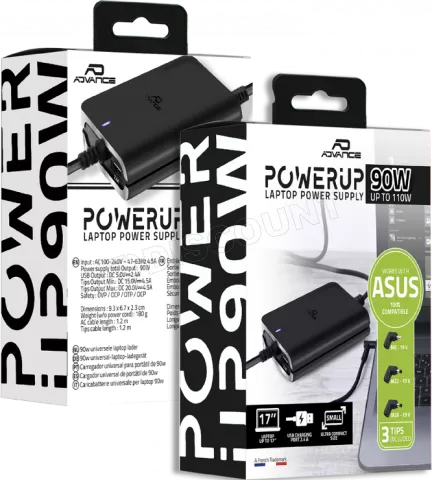 Photo de Chargeur universel Advance PowerUp compatible Asus 90W - 3 embouts