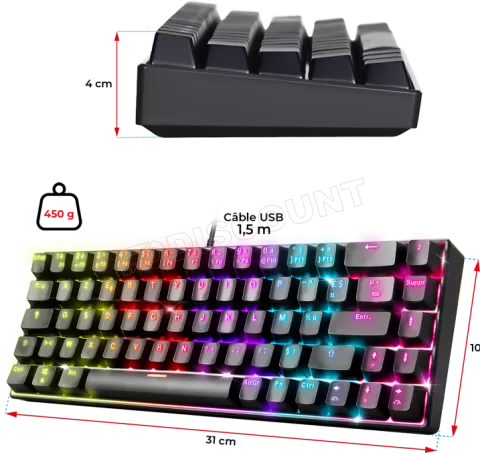 Photo de Clavier Gamer mécanique (Tactile Blue) Spirit of Gamer Xpert K150 TKL RGB (Noir)