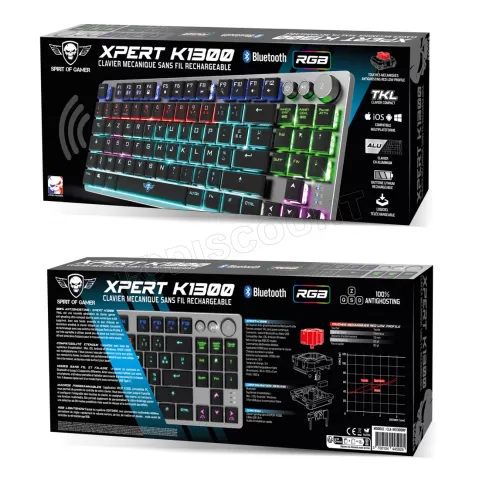 Photo de Clavier Gamer sans fil Bluetooth mécanique (Red Low Profile) Spirit of Gamer Xpert K1300 RGB (Argent)