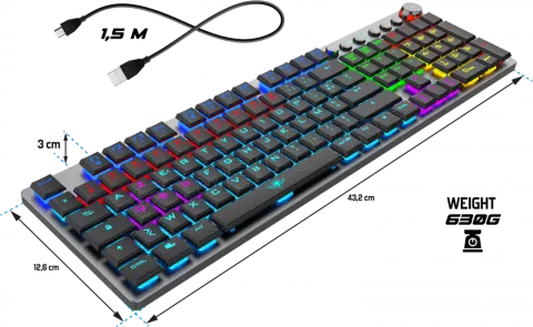 Photo de Clavier Gamer sans fil Bluetooth mécanique (Red Low Profile) Spirit of Gamer Xpert K1500 RGB (Argent)