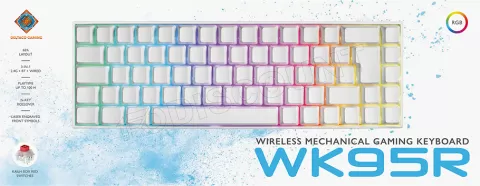 Photo de Clavier sans fil Gamer mécanique (Kailh Red) Deltaco WK95 RGB (Blanc)